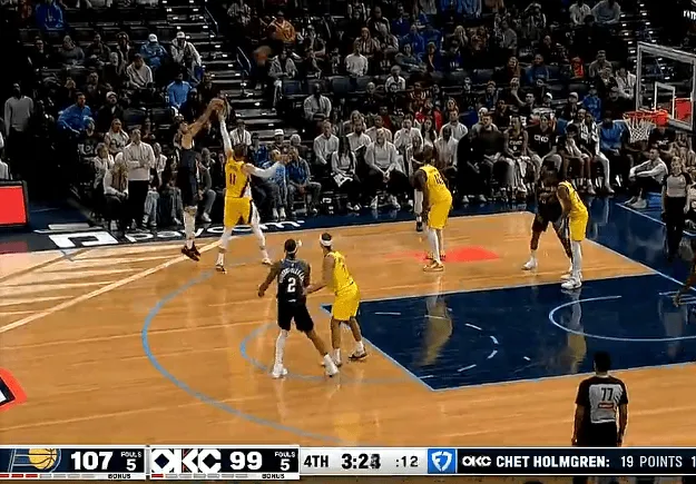 霍姆格伦关键三分投进砍下22分，雷霆剩3分钟落后步行者5分